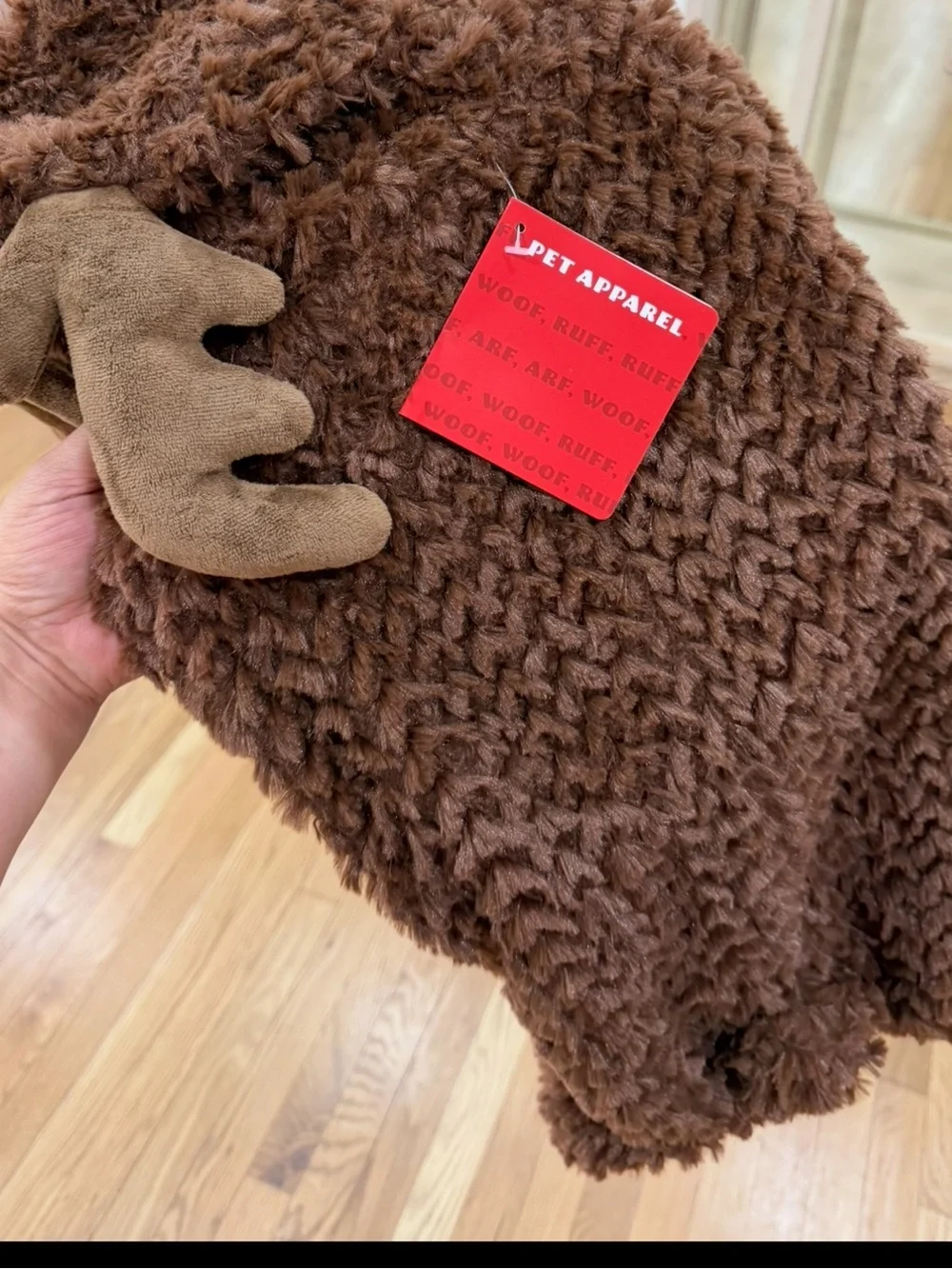 🦋Reindeer Dog Costume Plush Brown Christmas Pet Outfit Size Large